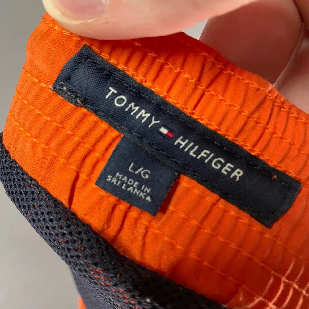 Tommy Hilfiger Swim Trunks Mens L Orange Navy Colorblock‎ Shorts